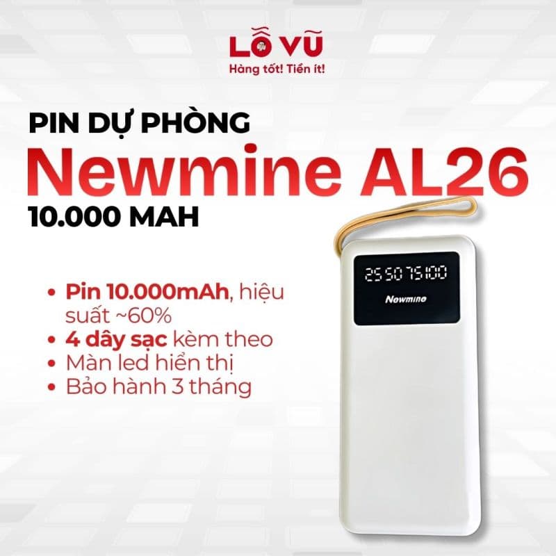 [ĐỒNG GIÁ 89K] Pin dự phòng Newmine AL26 10.000mAh