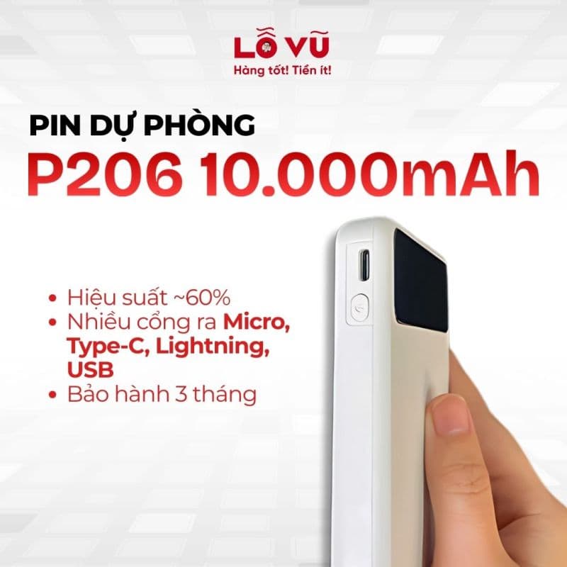 [ĐỒNG GIÁ 89K] Pin dự phòng P206 10.000mAh