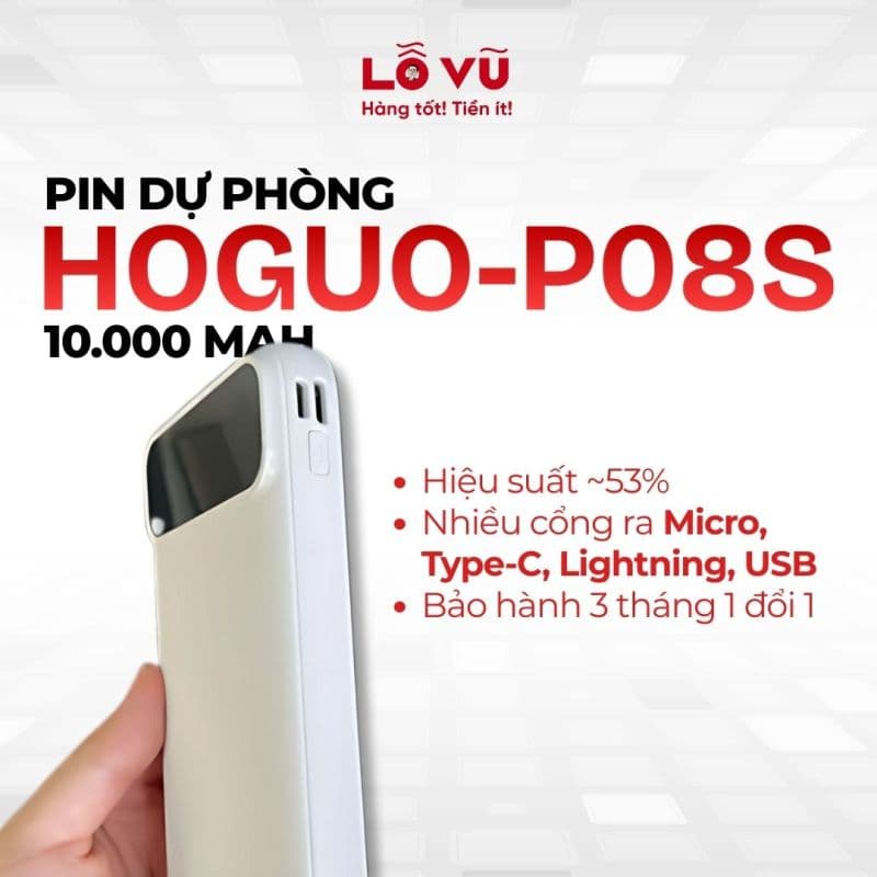 [ĐỒNG GIÁ 89K] Pin dự phòng HOGUO-P08S 10.000mAh