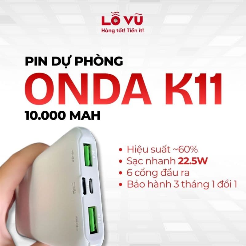 [SẠC NHANH] Pin dự phòng ONDA K11 10.000mAh