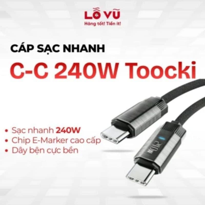 Cáp sạc C-C 240W Toocki - 3m