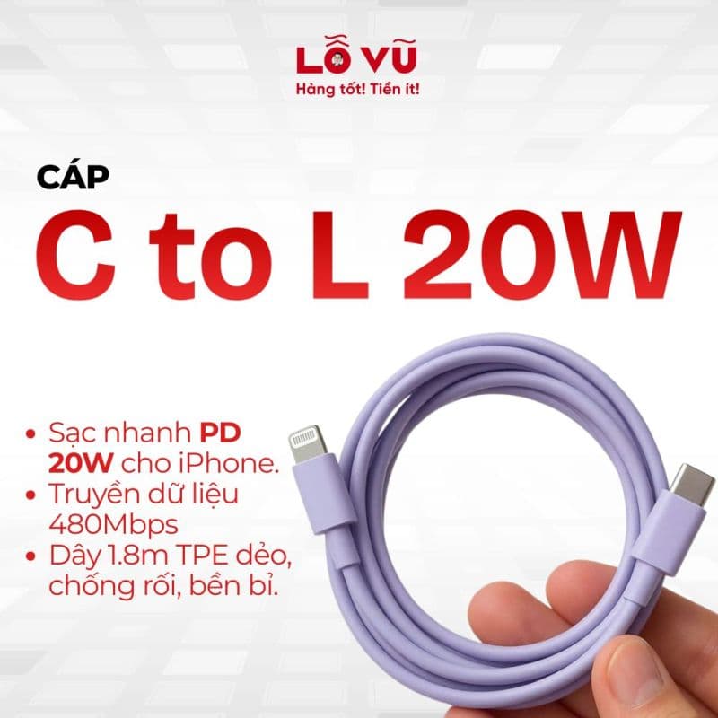 Cáp C to L 1,8M 20W