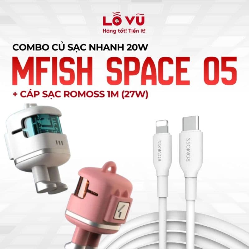 Combo - Củ sạc nhanh 20W Mfish Space 05 + Cáp sạc Romoss 1m (27W)