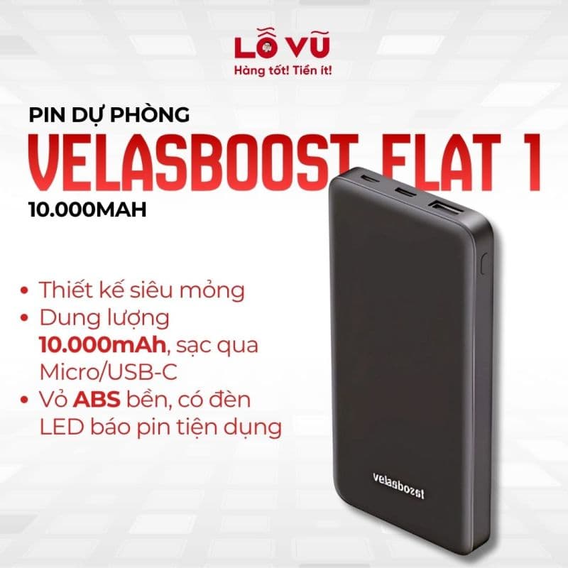 Pin dự phòng Velasboost Flat 1 10.000mAh