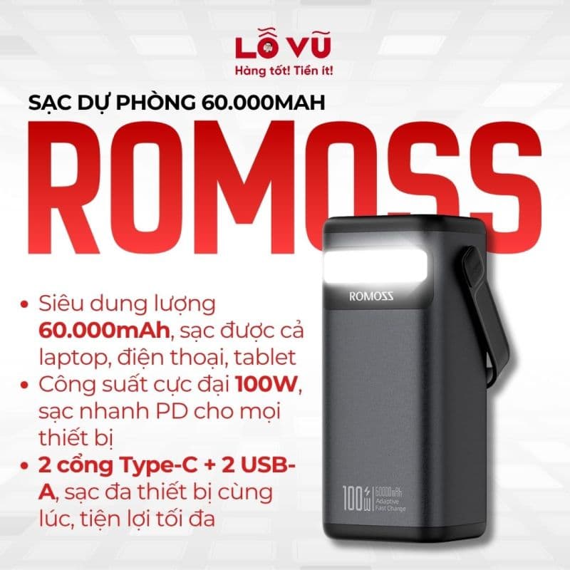 Sạc dự phòng ROMOSS 60.000mAh - 100W