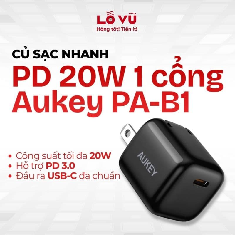 Củ sạc nhanh PD 20W 1 cổng - Aukey PA-B1