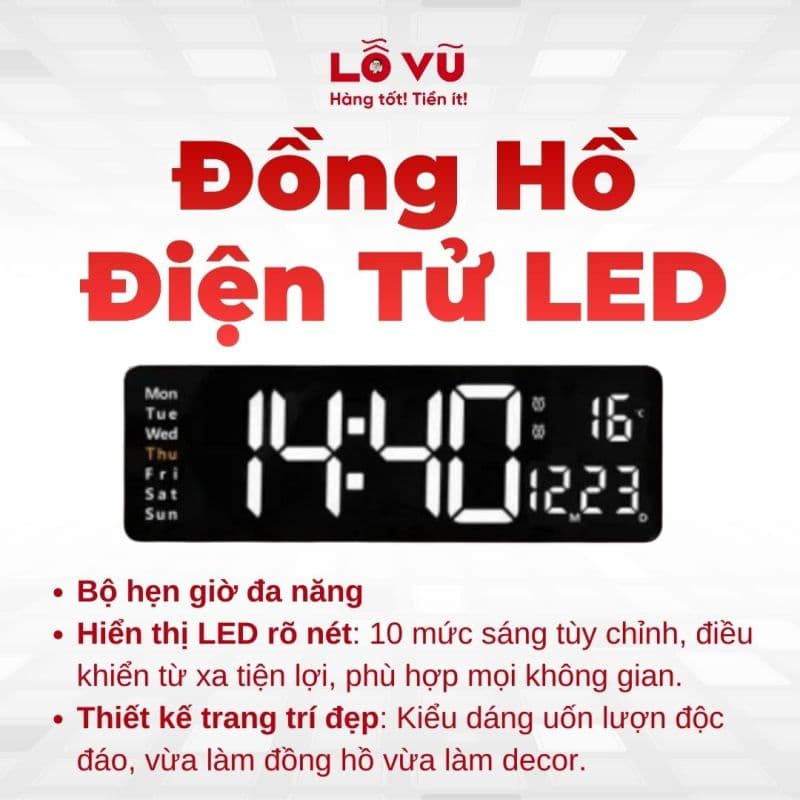Đồng Hồ Điện Tử LED Kỹ Thuật Số Treo Tường Trang Trí Phòng Điều Khiển Từ Xa
