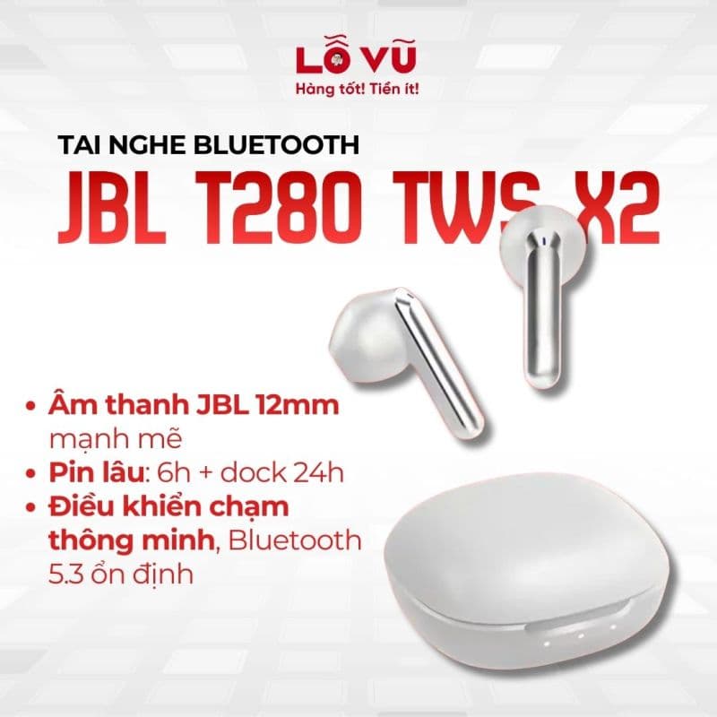 Tai nghe Bluetooth JBL T280 TWS X2 (Trắng)