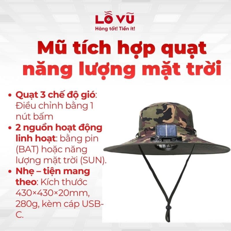 Mũ tích hợp quạt năng lượng mặt trời 01