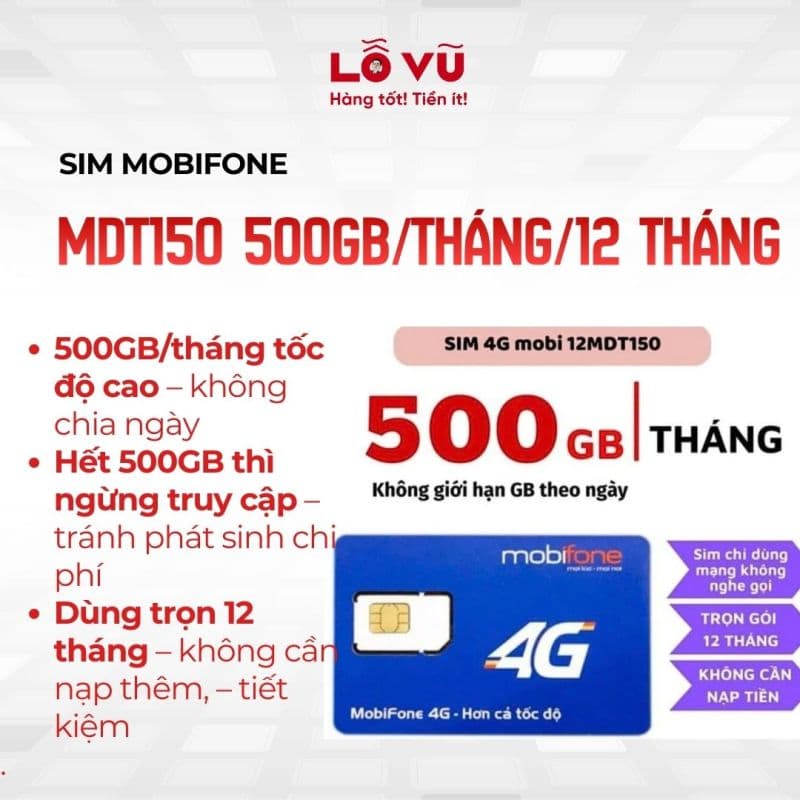 Sim Mobifone MDT150 500GB/tháng/12 tháng (không gọi)