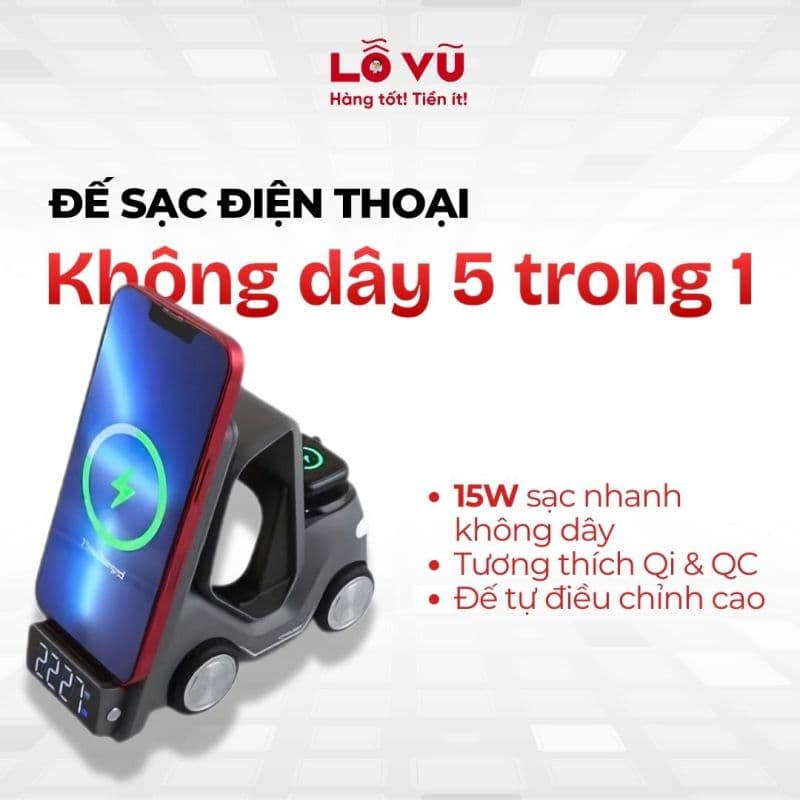 Đế sạc điện thoại không dây 5 trong 1 - Dock sạc nhanh đa năng
