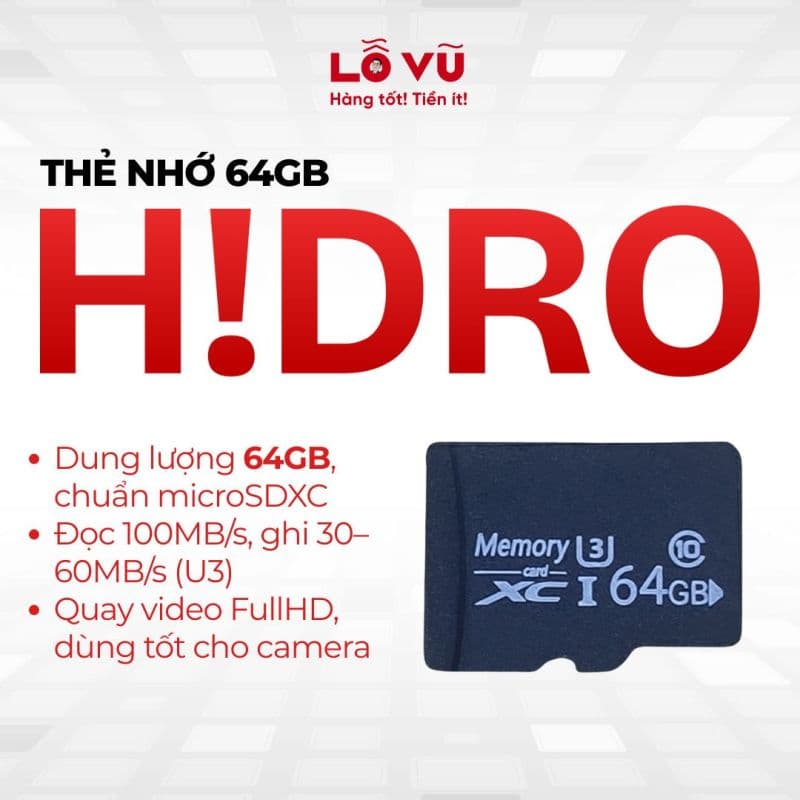Thẻ nhớ 64GB tốc độ cao dành cho điện thoại, camera, loa đài...