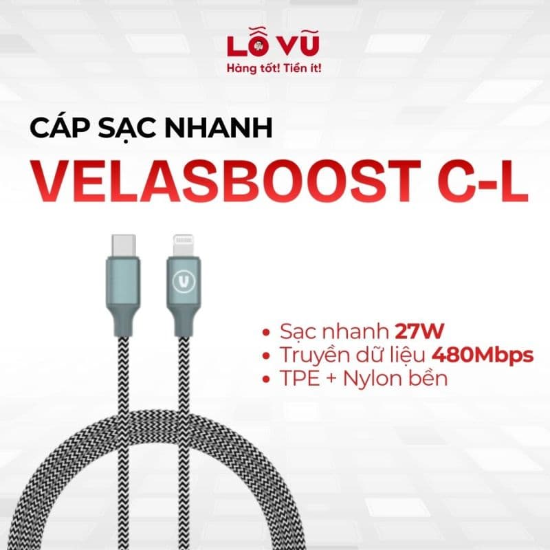 CÁP SẠC NHANH C-L VELASBOOST BỌC DÙ FAST 27W (V2)