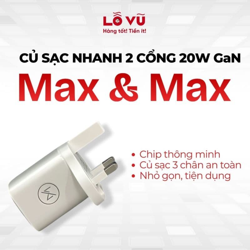 Củ sạc 2 cổng 20W GaN - Max & Max