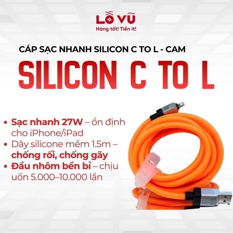 Cáp sạc nhanh Silicon C to L - Cam