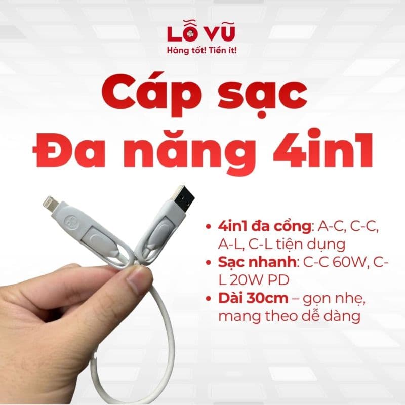 Cáp sạc đa năng 4in1 (Màu sắc lẫn lộn, chất liệu không giống nhau) ~ 30cm