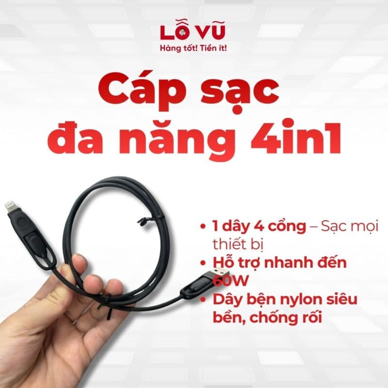 Cáp sạc đa năng 4in1 (Màu sắc lẫn lộn, bện không giống nhau)