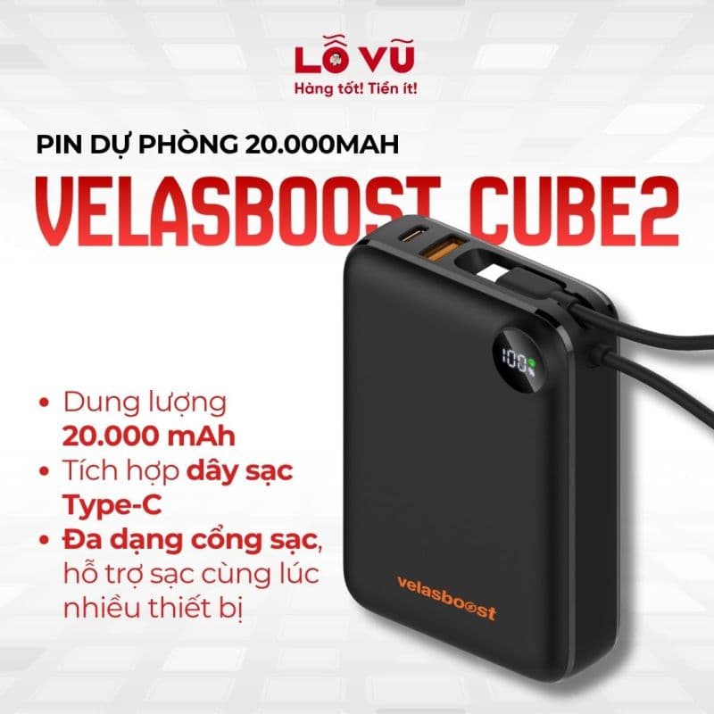 Pin Dự Phòng VELASBOOST CUBE2 20.000mAh