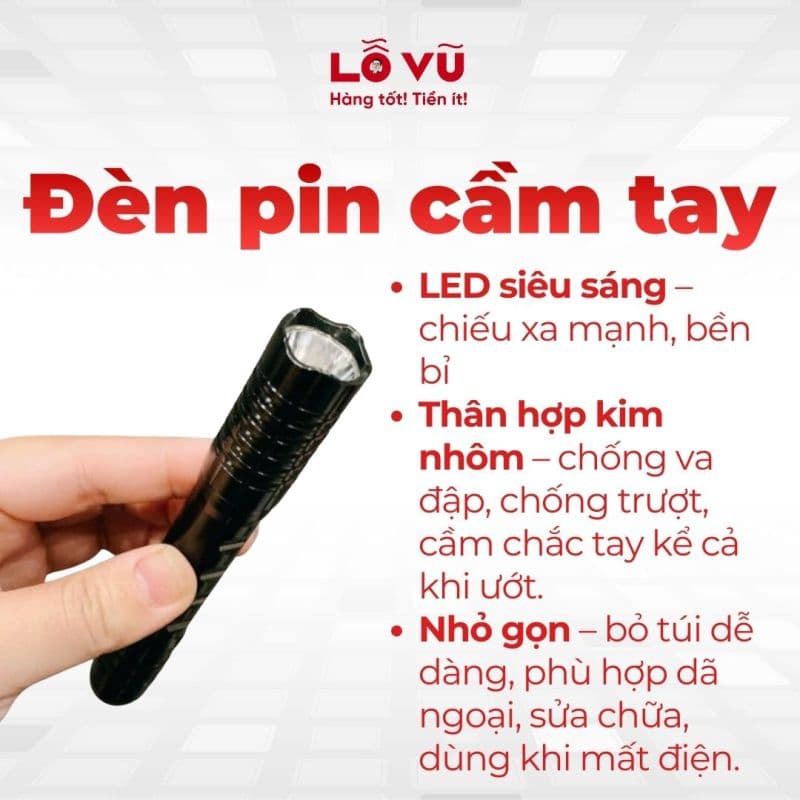 Đèn pin cầm tay chống nước, hợp kim nhôm