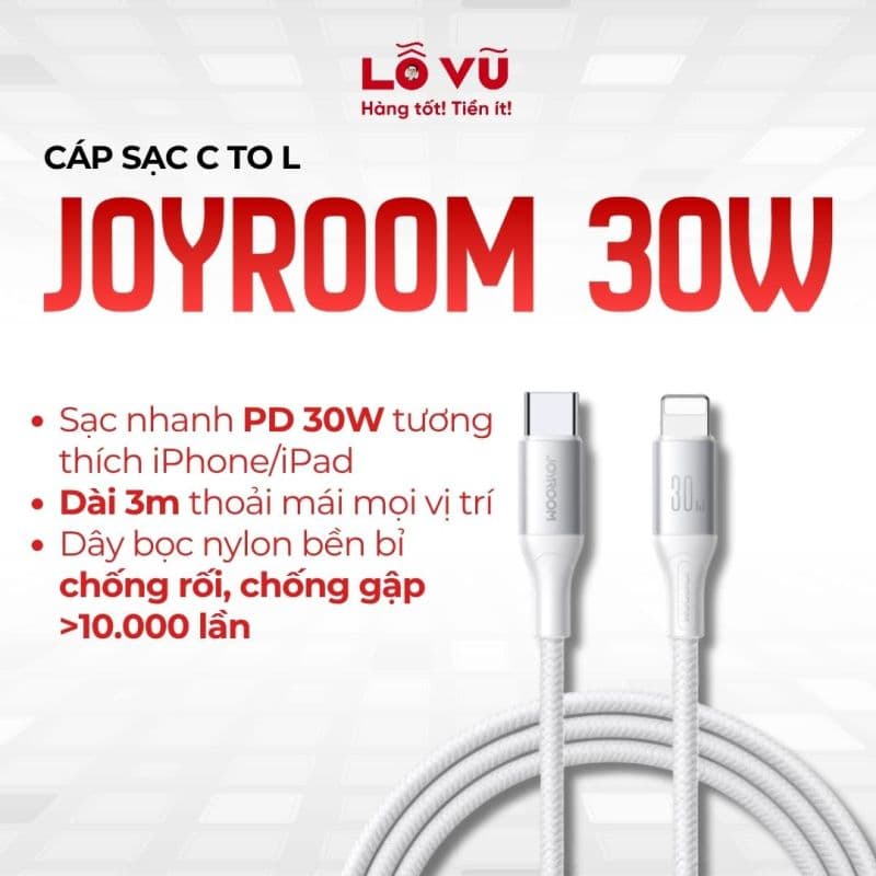 Cáp sạc C to L JOYROOM 30W - Trắng