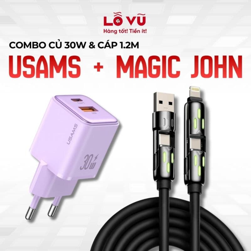 Combo củ Usam 30w + Cáp Magic John 1.2m
