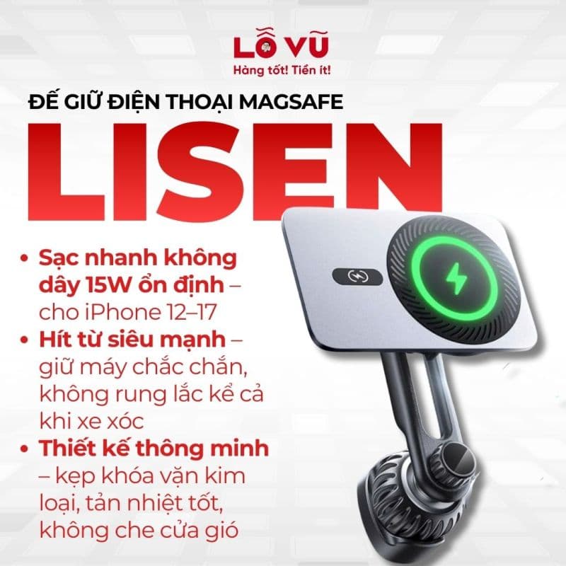 Đế giữ điện thoại Magsafe không dây 15w LISEN