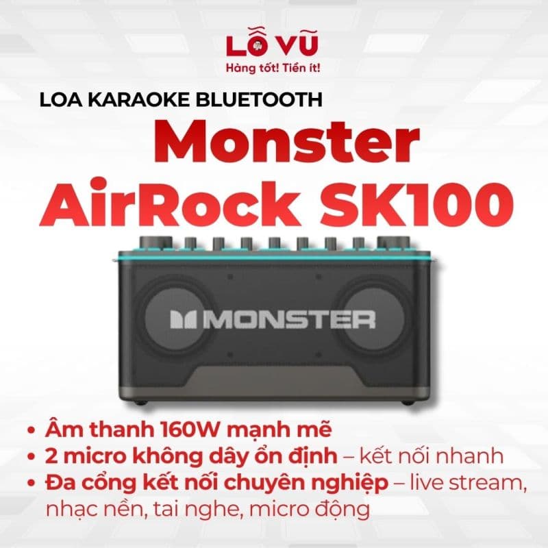Loa Karaoke Bluetooth AirRock SK100 hãng Monster , 2 mic không dây