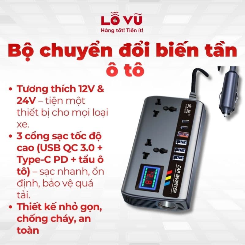 Bộ chuyển đổi biến tần ô tô 12V24V sang 220V