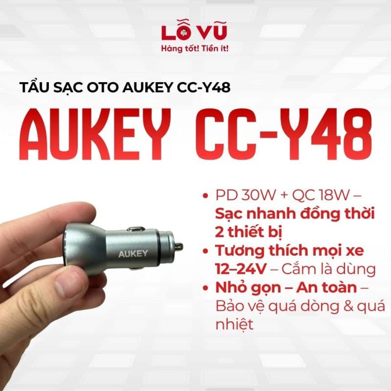 TẨU SẠC OTO AUKEY CC-Y48 CÔNG SUẤT 48W