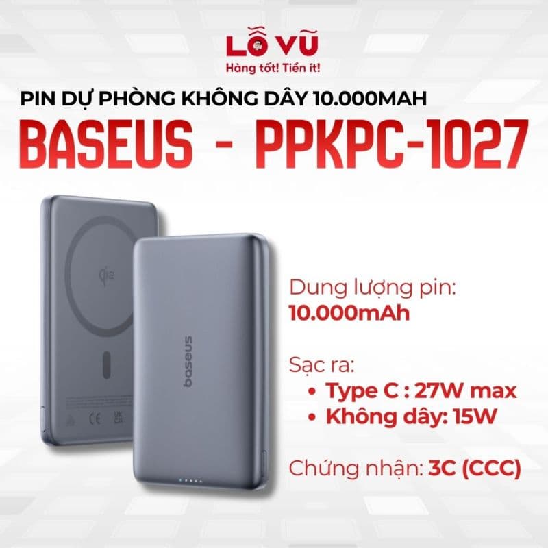 Pin dự phòng không dây Baseus 10.000mAh - PPKPC-1027