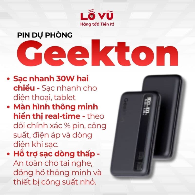 Pin dự phòng Geekton 10.000mAh - 30W