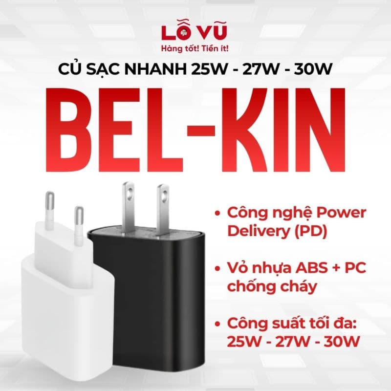 Củ sạc Belkin 27W - chân dẹt - màu đen