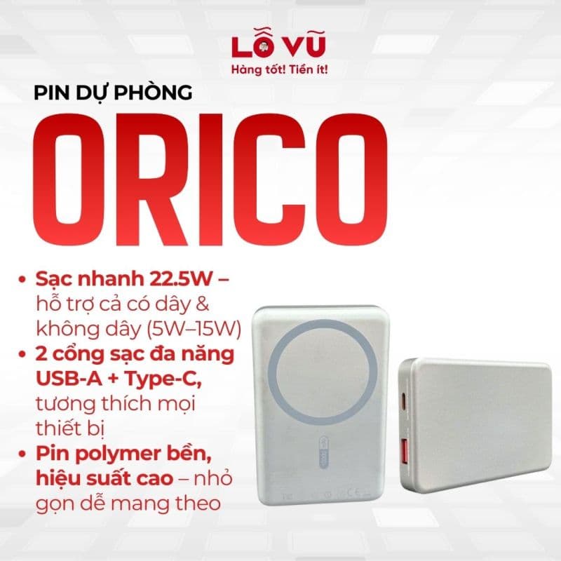 Pin dự phòng ORICO 10.000mAh - Có magsafe, sạc dự phòng có sạc nhanh