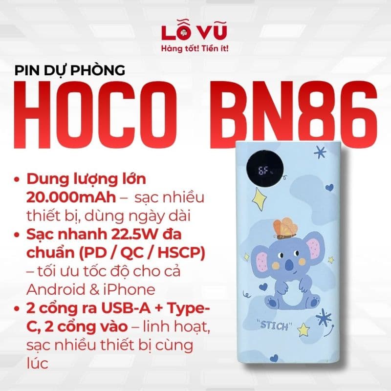 Pin dự phòng Hoco BN86 20.000mAh - 22.5W