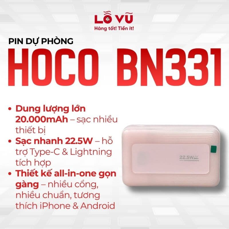 Pin dự phòng Hoco BN331 20.000mAh - 22.5W