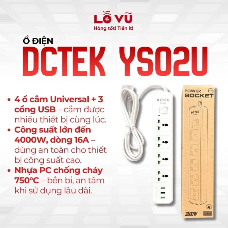 Ổ điện DCTEK YS02U- 3m