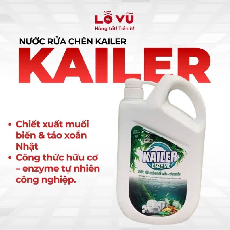 Nước rửa chén Kailer muối biển tảo xoắn (2000ml/can)