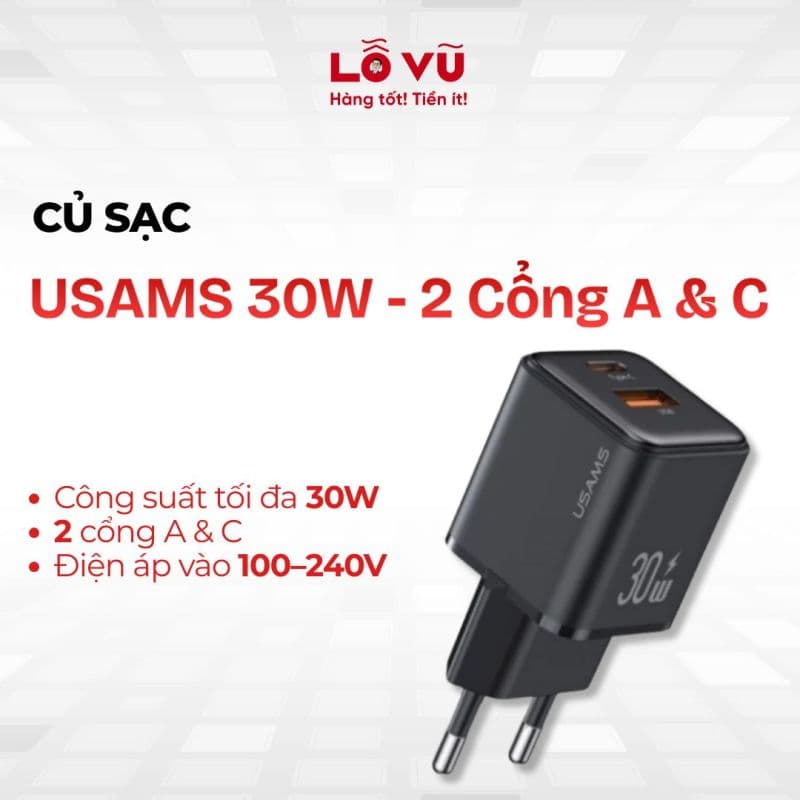 Củ sạc USAMS 30W - 2 Cổng A & C