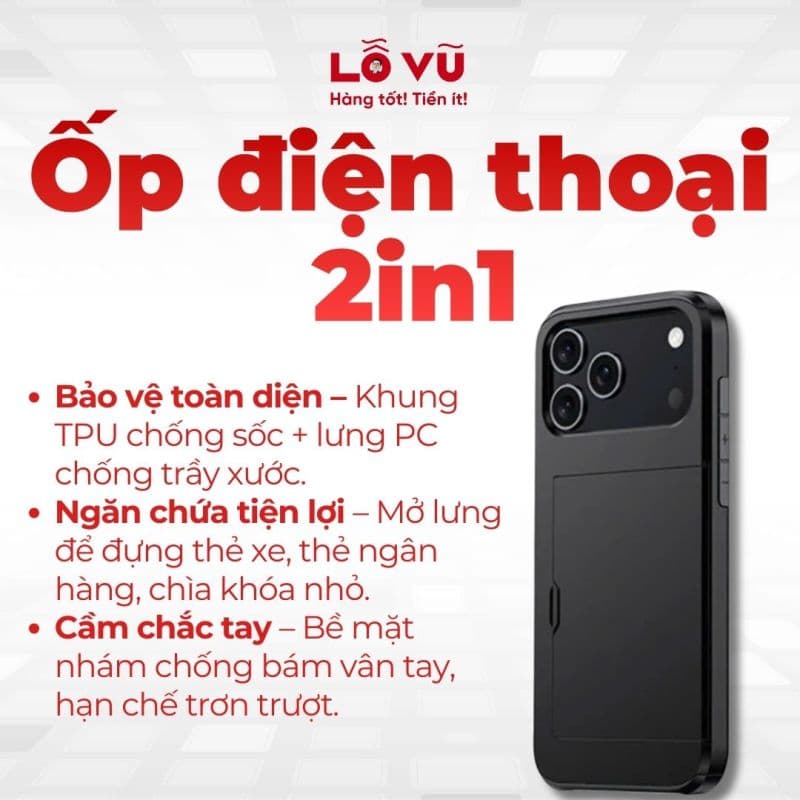 Ốp điện thoại 2in1 - Còn cỡ IP15 promax