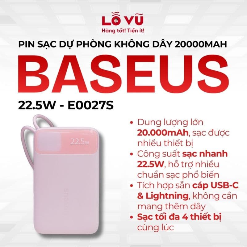 Pin dự phòng Baseus 20.000mAh 22.5W - E0027S