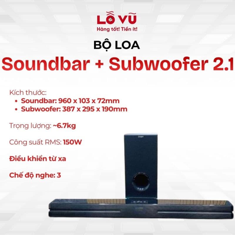 Bộ loa Soundbar + Subwoofer 2.1 QS166