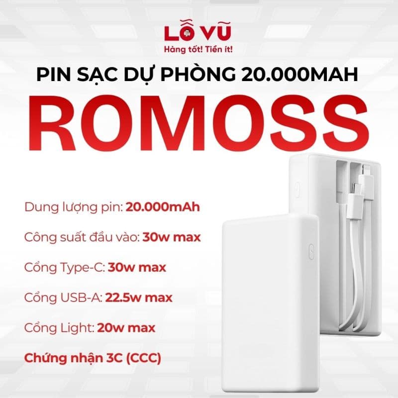 Pin dự phòng Romoss 20.000mAh - PAC20-392
