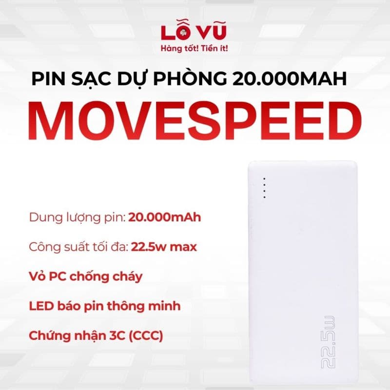 Pin dự phòng Movespeed 20.000 22.5W - YSPBE20-22