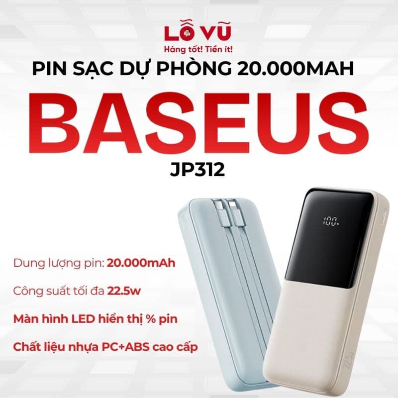 Pin dự phòng Baseus 20.000mAh 22.5W - JP312 - Nobox