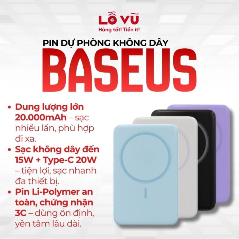 Pin dự phòng magsafe Baseus 20.000mAh - 20W - PPCXM20 - Nobox