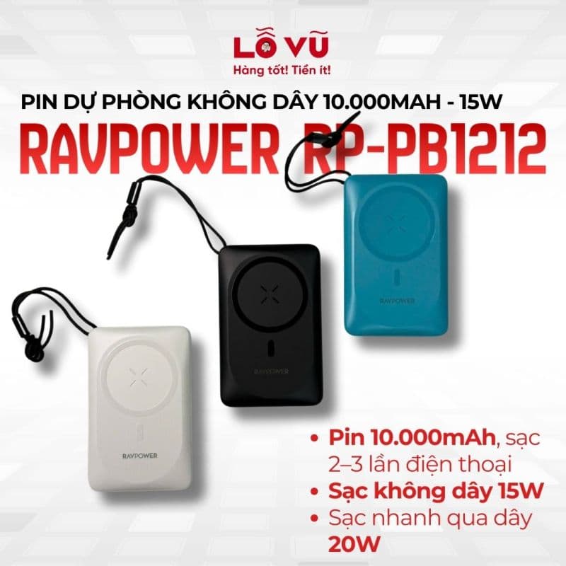 Pin dự phòng magsafe 10.000mAh RAVPOWER - 15W - RP-PB1212