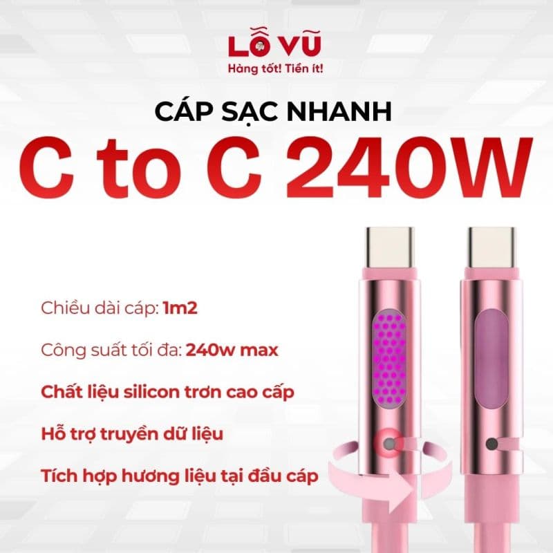 Cáp sạc C to C 240W tích hợp hương thơm