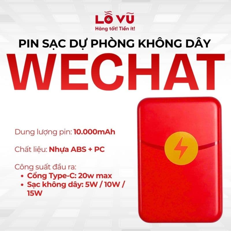 Pin dự phòng magsafe Wechat 10.000mAh - PD295C1 - Đỏ