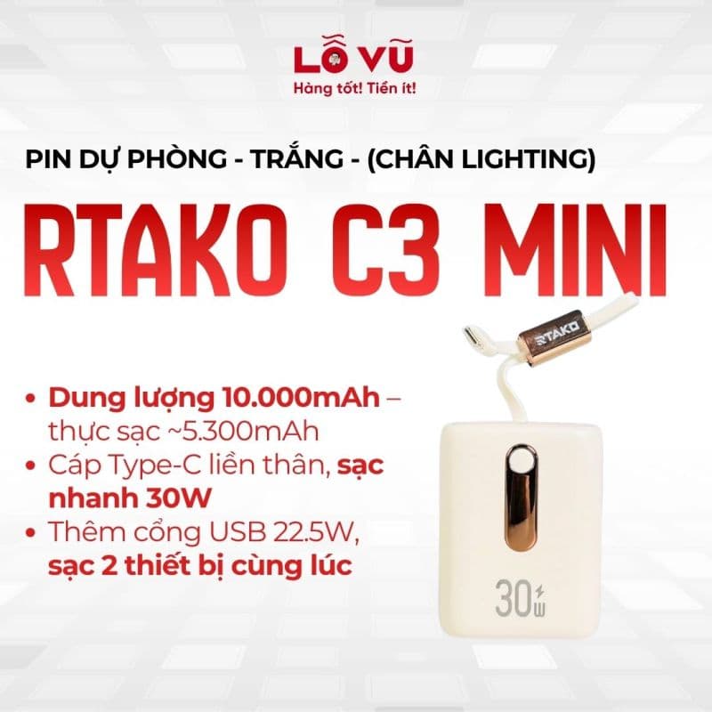 Pin dự phòng RTAKO C3 MINI - Trắng