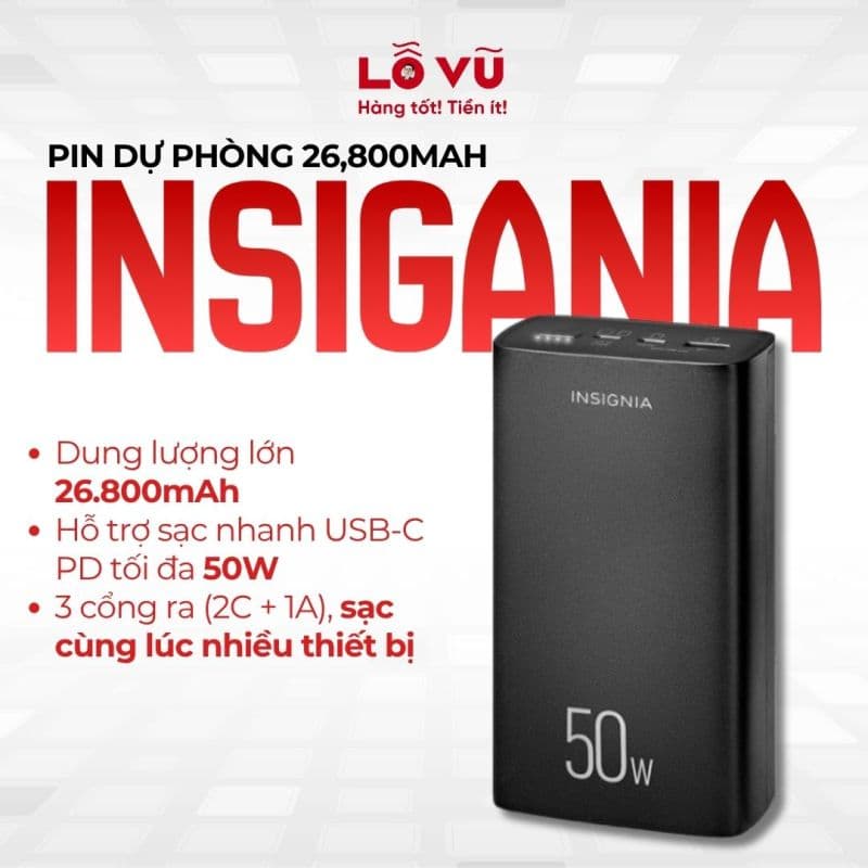 Pin dự phòng INSIGANIA 26,800mAh